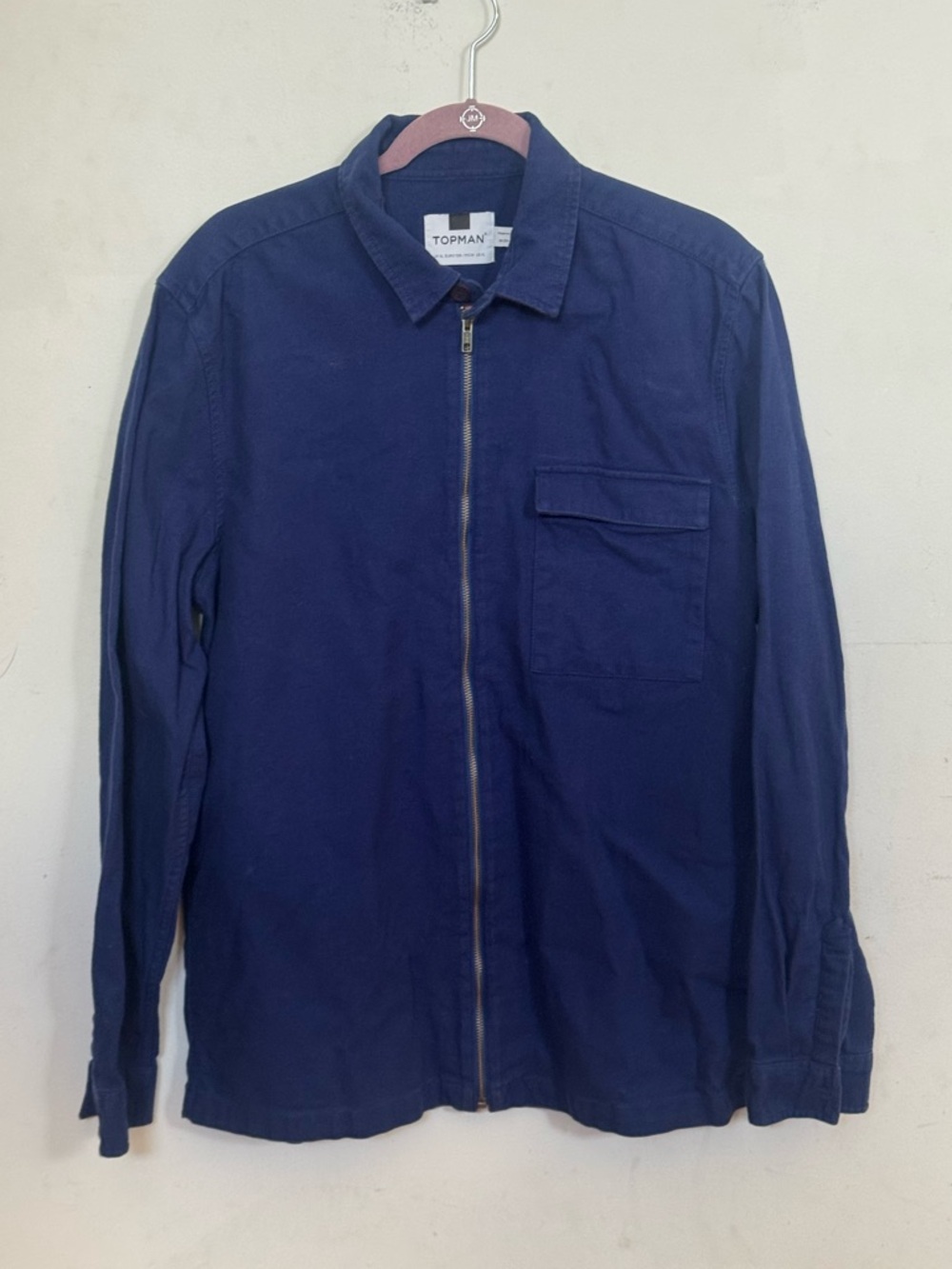 Topman Navy Lightweight Zip Shirt Jacket